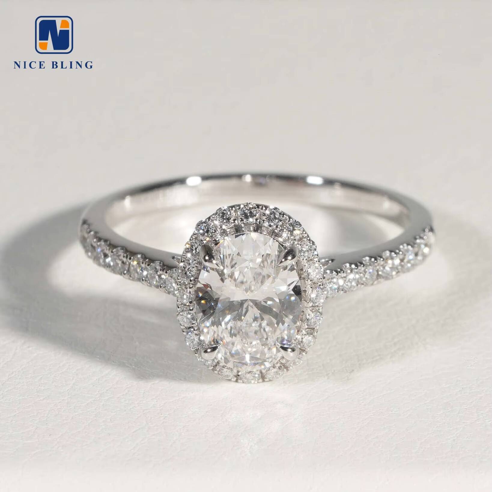 14K White Gold Jewelry Pave Setting Halo Rings 1.13ct E/VVS2 Oval Cut Lab Diamond Engagement Wedding Rings for Women