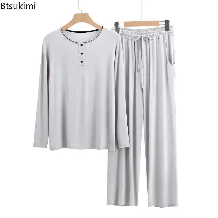 2025 Modal Pajama Sets Mens Long Sleeve Henley Shirt Tops and Pants Home Two Pieces Soft Cozy Sleepwear Outfits Loungewear Male W250717