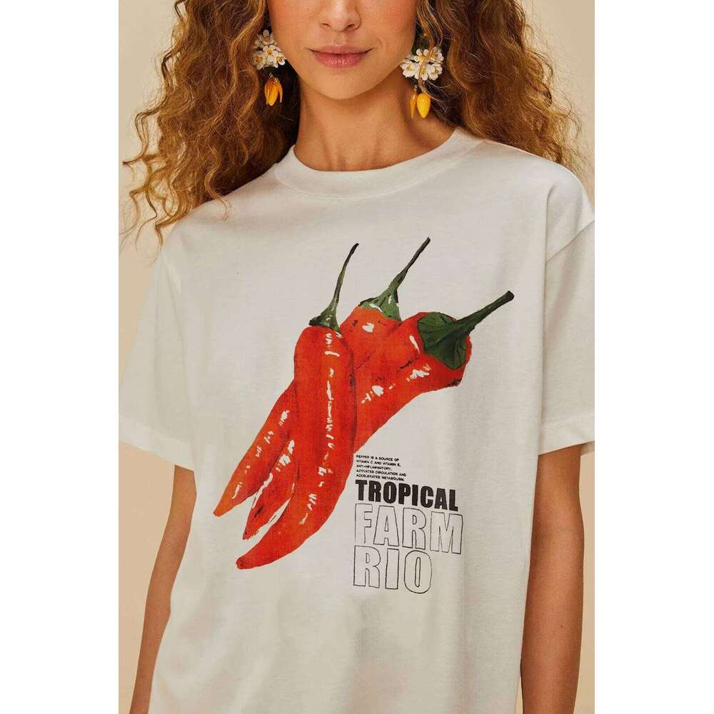 2025 Brazil FARMRIO Summer New Personality Pattern Printed Short-sleeve Men Women The Same Cotton Casual T-shirt