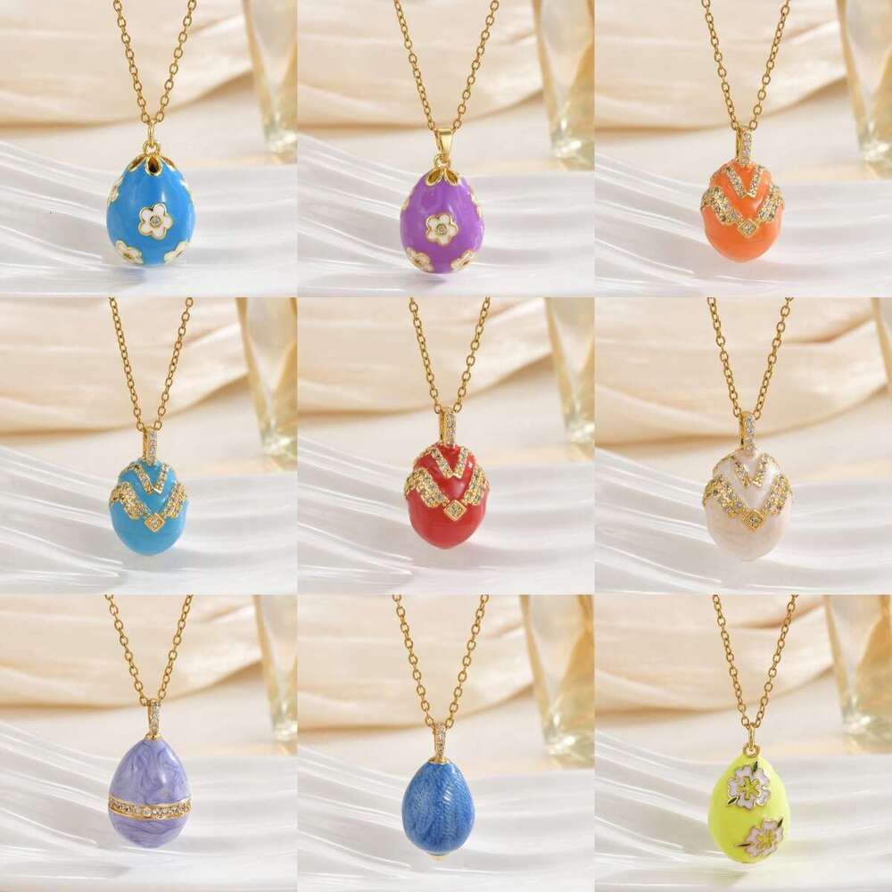 Geometric Oil Drop Egg Inlaid Zircon Necklace For Women Copper Gold-Plated Pendant Clavicle Chain Accessory 648