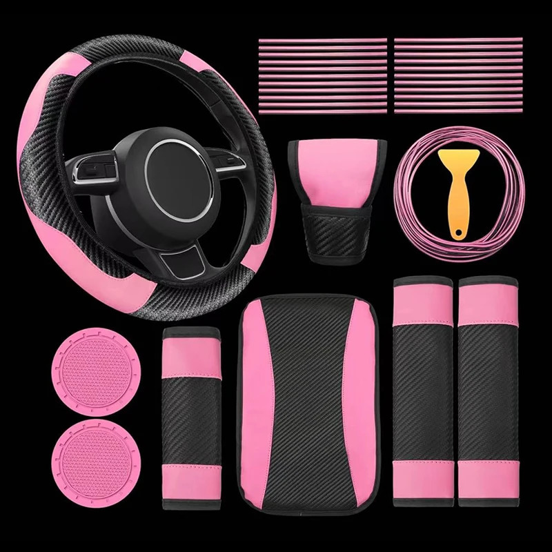 30pcs PU Leather Anti-slip Steering Wheel Cover Car Air Vent Decor Strip Air Conditioning Insert Strip With Installation Tool 250715