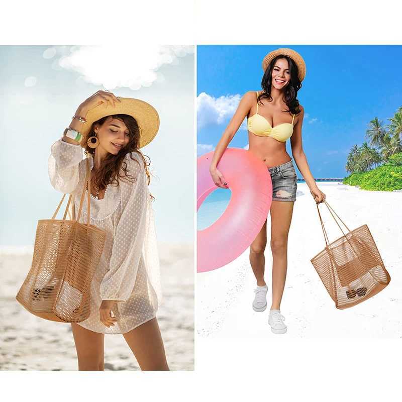 Beach Bag Mesh Tote Bag for Travel Pool Family Beach Vacation Cruise Essentials Organizer Storage Bags Z250717