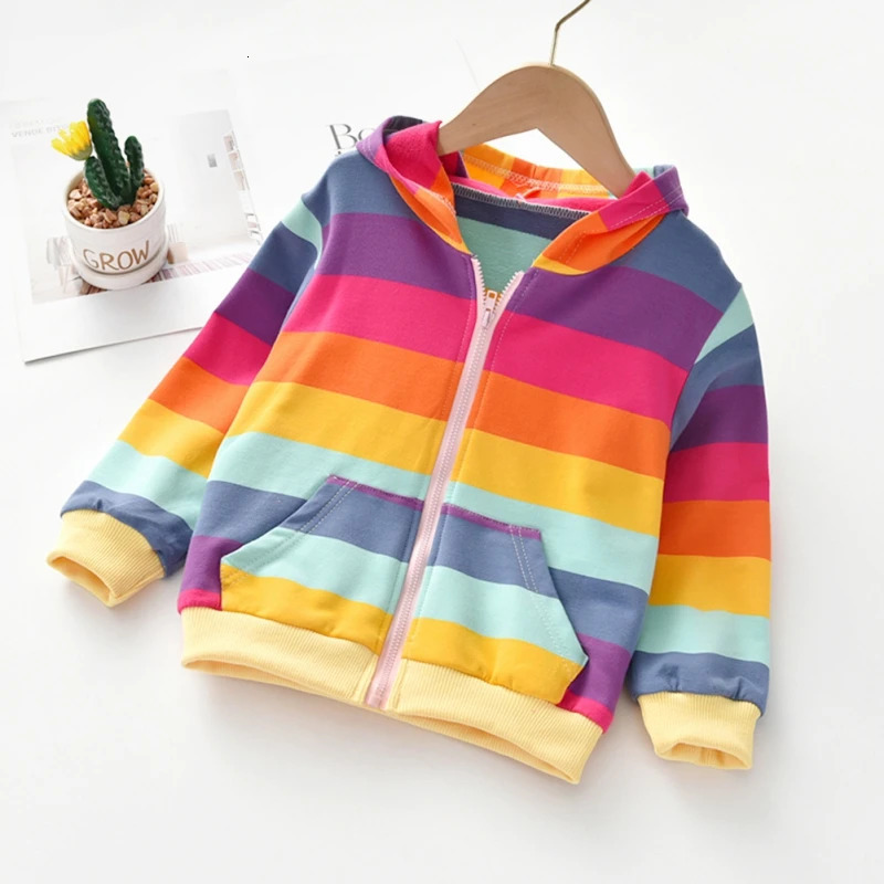 Autumn Baby Girls Hoodie Jacket Kids Sweater Shirt Rainbow Stripe Long Sleeve T-Shirt Children Tops Zipper Sweatshirt Child Coat 250716