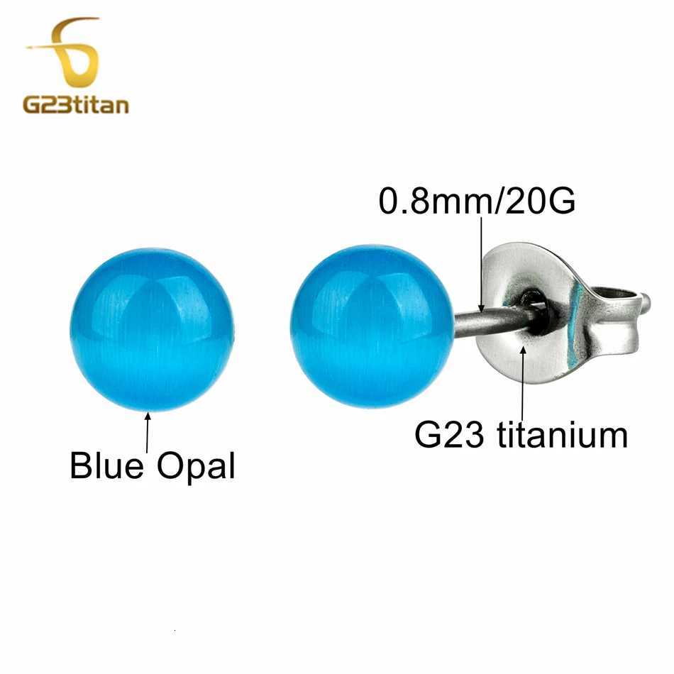 Blue Cat Eye Opal Stone Earrings For Women Lady Medical G23 Titanium Lobe Piercing Jewelry Round Ball Bead Ear Stud Girls Gift y250715