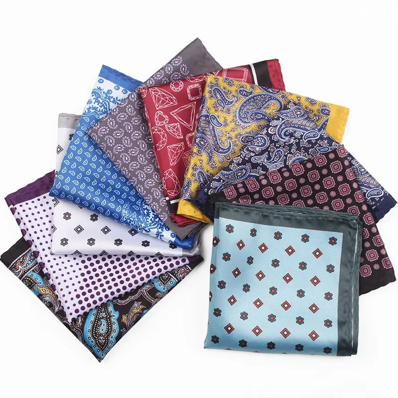 Men Pocket Square Print Real Satin Small Scarf Gentleman Business Suit Shirt Chest Handkerchief 2424cm 250704