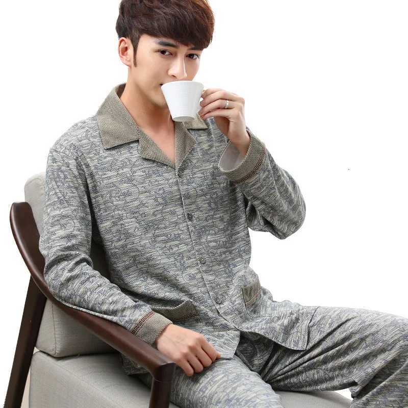 00% Cotton Long-Sleeved Large Size Mens Spring and Fall Winter Pajamas Leisure Sleepwear Homewear Plaid Nightwear Loungewear W250717
