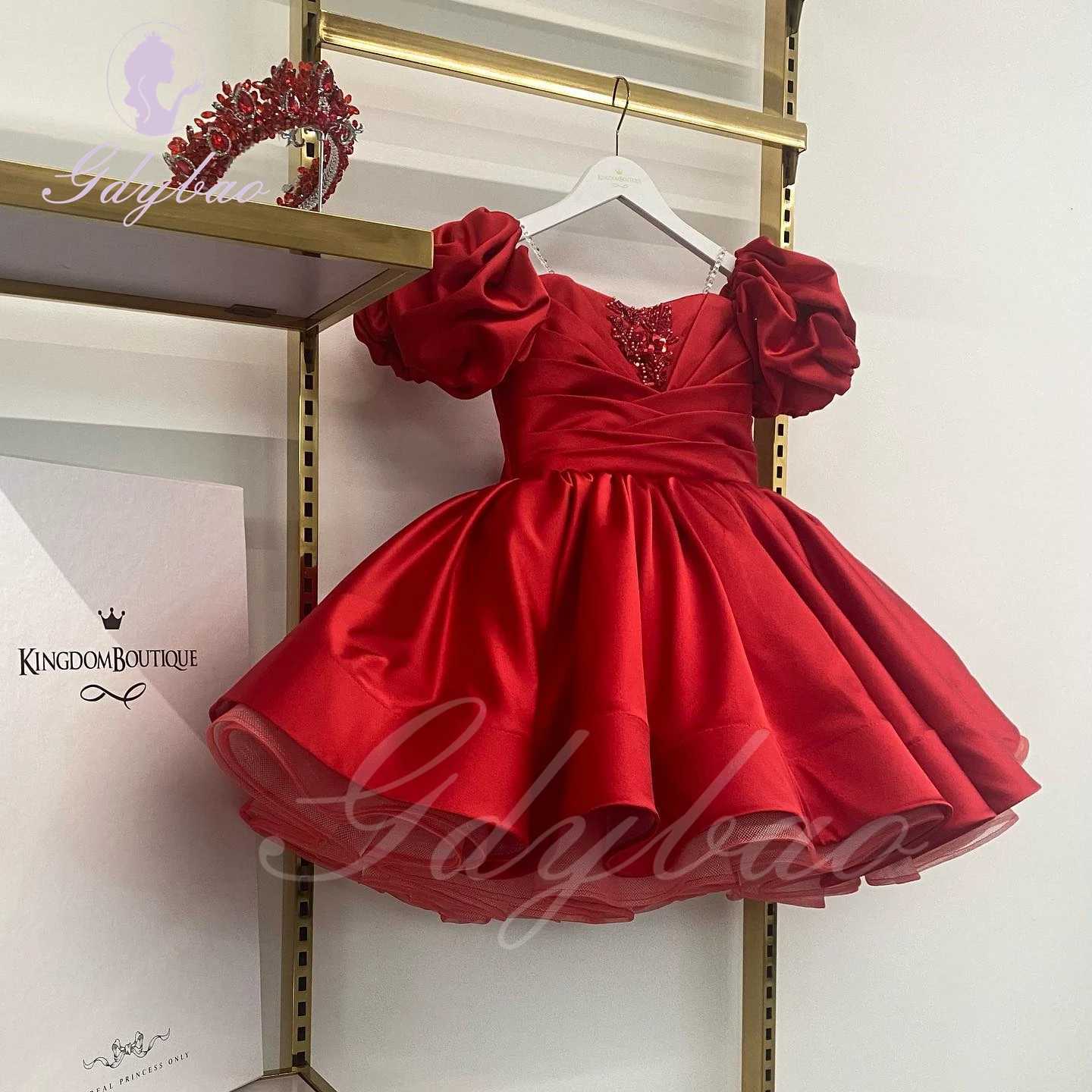 Purple Beaded Flower Girl Dress For Wedding Satin Knee Length Puffy With Bow Kids Birthday Baby First Communion Ball Gowns Z250716