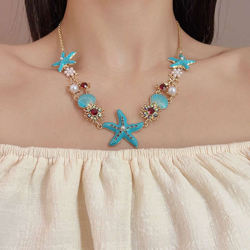 New Starfish Shell Necklace for Women Versatile Summer Beach Vacation Photo Collarbone Chain Sweet Cool Girl Style Accessory