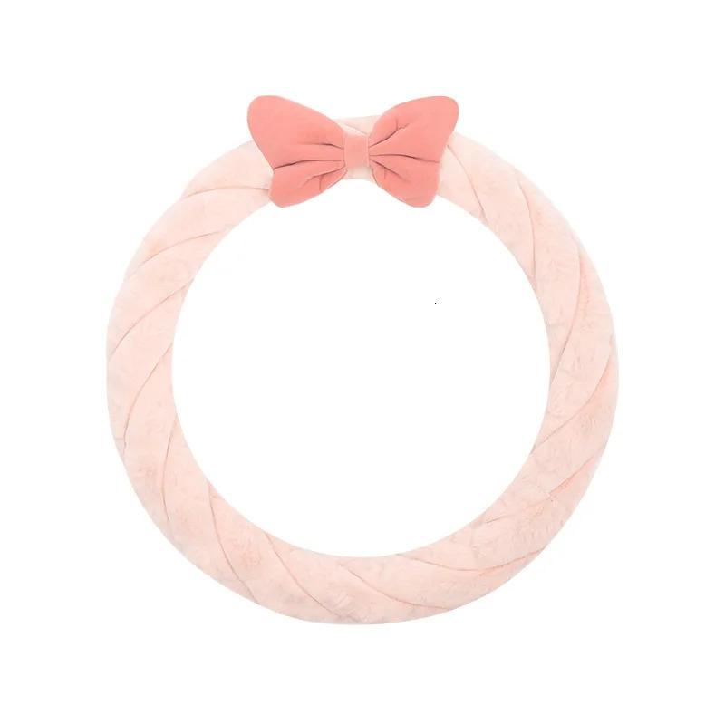 Steering Wheel Cover Plush For Winter Women Anti Slip Warm Handlebar Cover Cute Pink Bowknot Interior Accessories Auto Supplier 250715