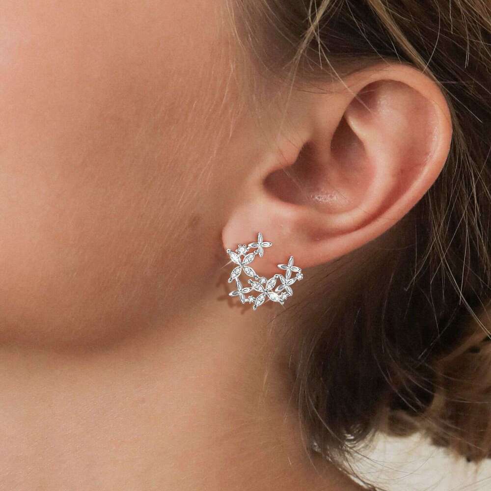 Star Style Fashion Light High-End Clover Irregular Moissanite Sier Gold-Plated Earrings 4Ca