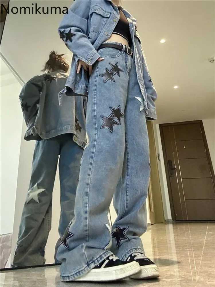 2025 New High Waisted Jeans Bottoms Streetwear Y2K Wide Leg Pants for Women Casual Chic Embroidery Denim Pants for Women R250716