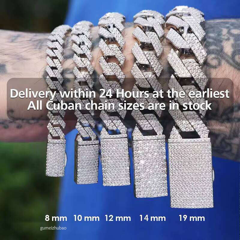 Hip Hop Jewelry 8-20mm Miami Sterling Sier Ice Out Vvs Mossanite Moissanite Cuban Chain Necklace for Men