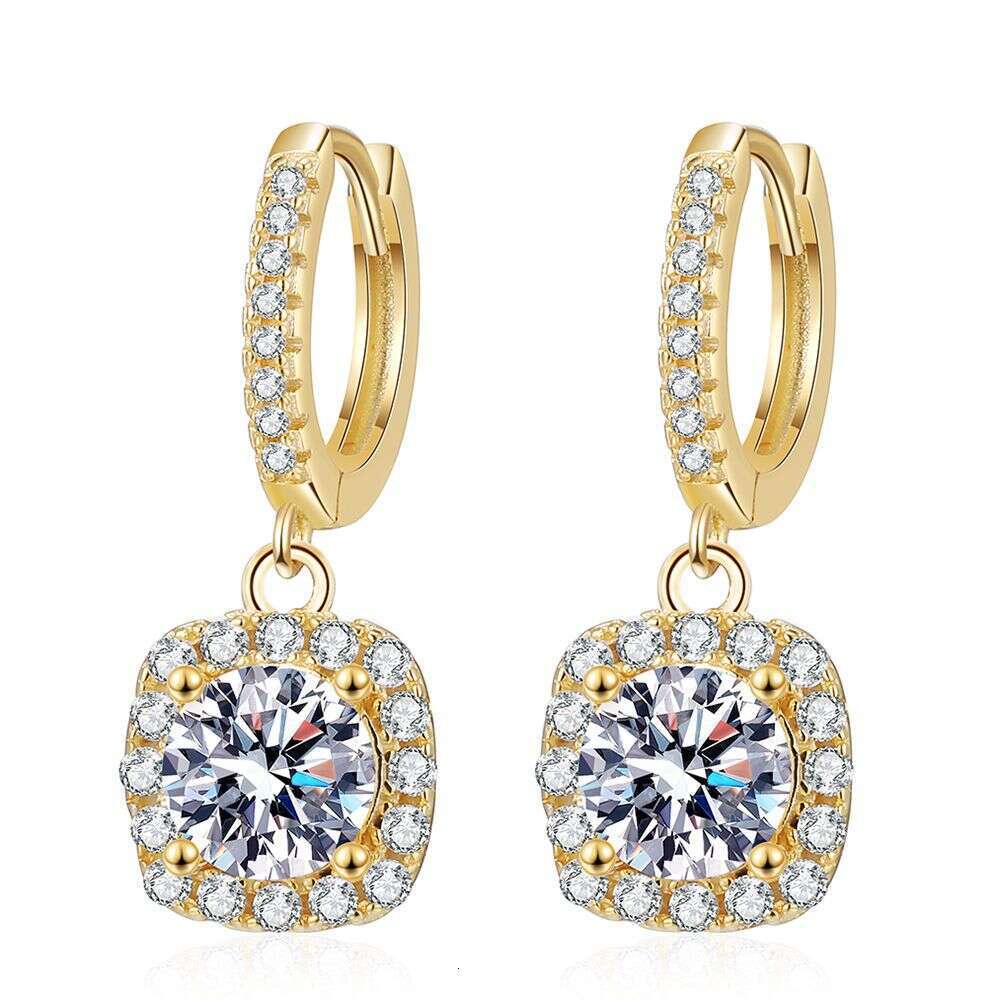 Sier Moissanite Stud Jewelry 14k Classic Square Bag Earrings Women's Fine Craftsmanship e3c