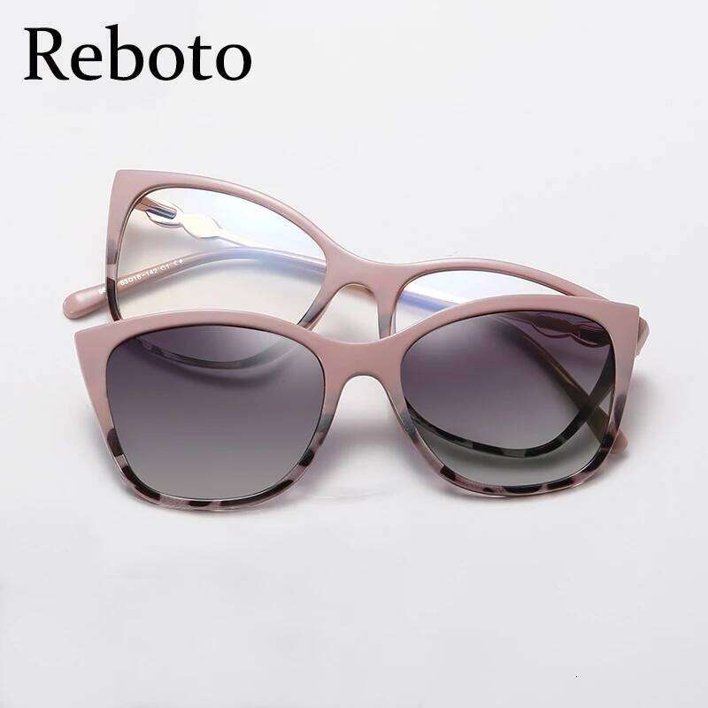 Magnetic Polarized Sunglasses Women Fashion Cat Eye 2 In 1 Clip On Ladies Anti Blue Light Glasses Frames TR90 Metal Eyewear