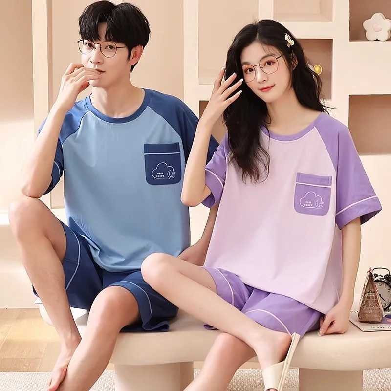 2 Pieces Set Sleep Tops Shorts Cotton Pajamas For Women Men Summer Short Nightwear Homewear Plus Size Sleepwear For Couples W250717