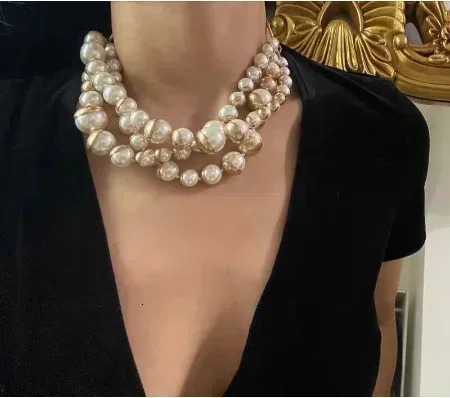 Vintage Elegant Glass Pearl Multilayer Short Necklace for Women Chokers Collares and Bracelet 250716