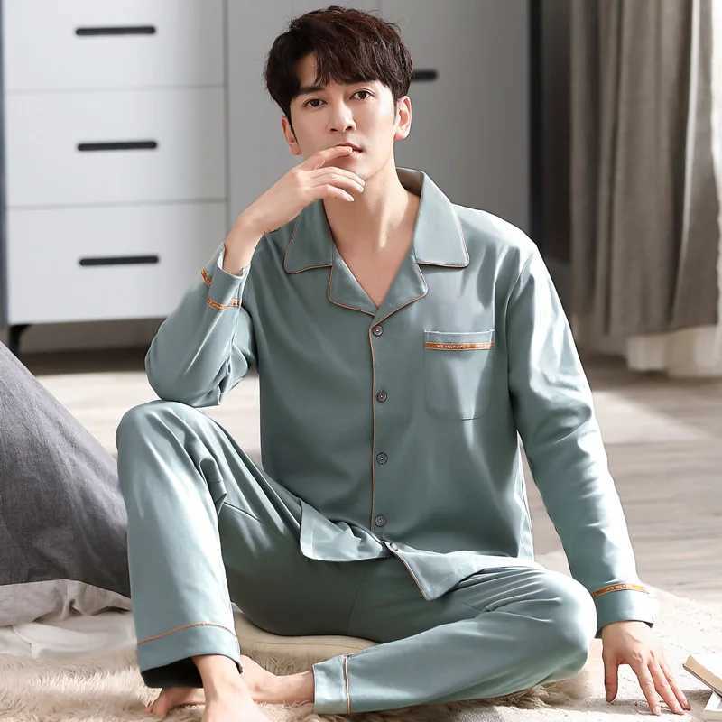 Autumn and Winter New Mens Pajamas Homewear Suit Cotton Long-Sleeved Thin Section of Plus Size Leisure Pajamas Homewear W250717