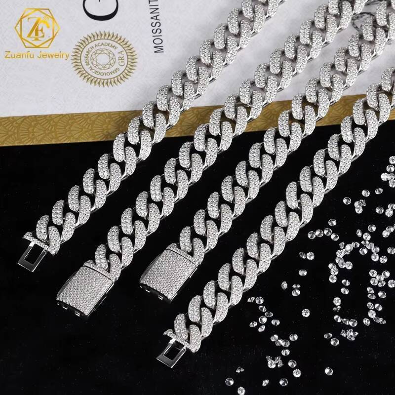 Hip Hop Jewelry Iced Chain Moissanite Clasp Cuban Link Chain 925 Sterling Silver 6/8/10/14/18mm Miami Cuban Bracelet