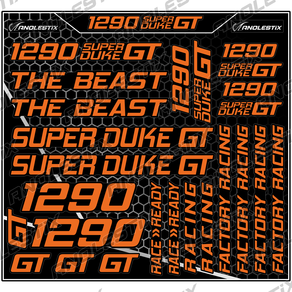 AnoleStix Vinyl Motocross Motorcycle Stickers Logo Set Emblem Tank Helmet Decals For KTM 1290 Super Duke GT