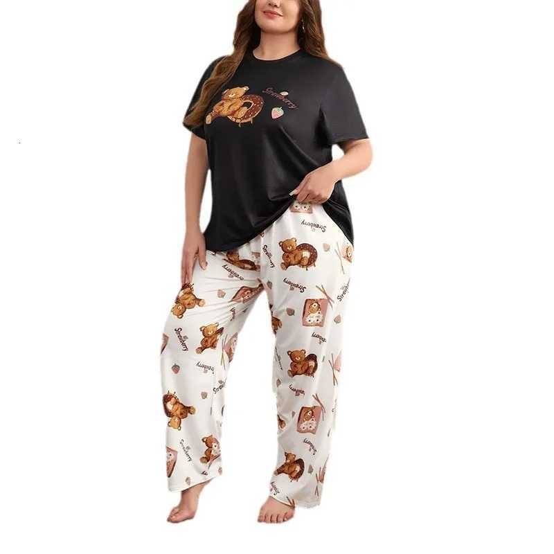 Plus Size Womens Sleepwear Set Cartoon Printed Sleepwear Smooth And Soft Short Sleeved T-shirt Long Pants Sleepwear W250717