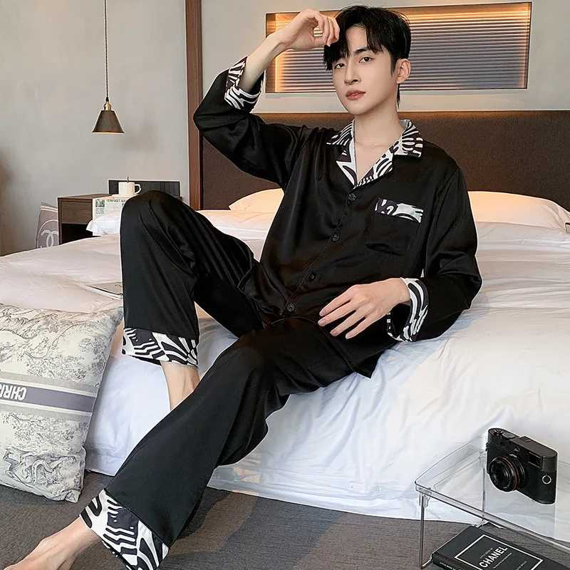 High Quality Men Pajamas Suit Spring Autumn Satin Chiffon Thin Sleepwear Long Sleeve Casual Home Clothing Set Outdoor Summer Male W250717