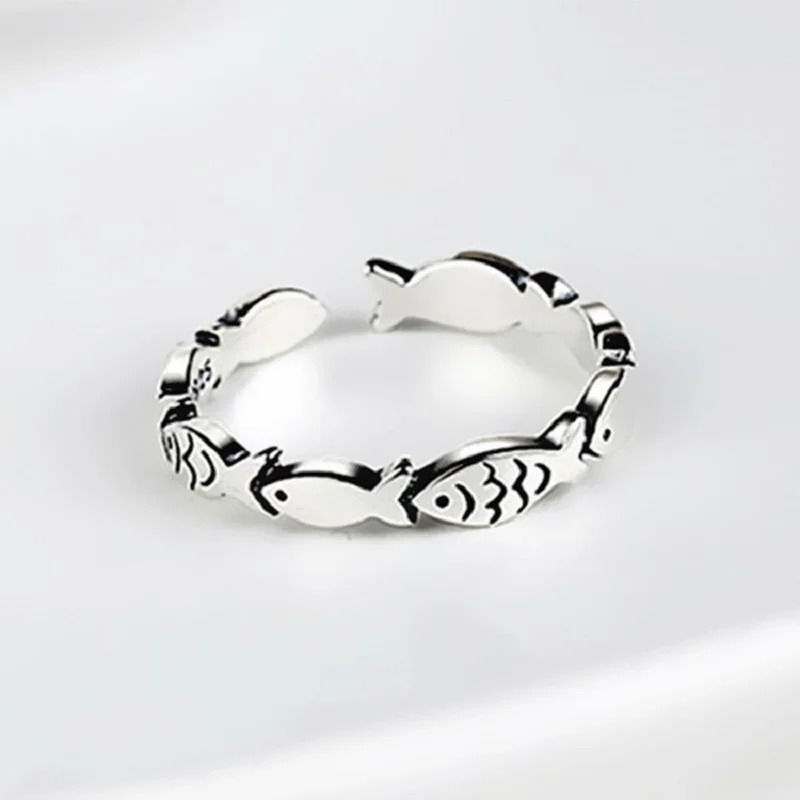 Vintage Silver Color Fish Couple Rings for Women Lover Fashion Creative Adjustable Opening Finger Ring Jewelry Valentines Day 250704