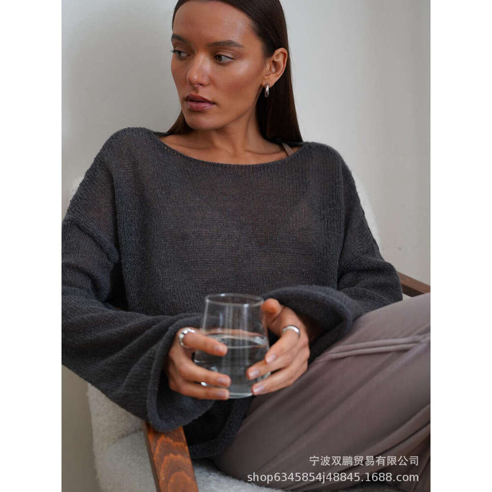 New Autumn Style Hollow Knitted Top Round Neck Sheer Thin Sweater For Women B5