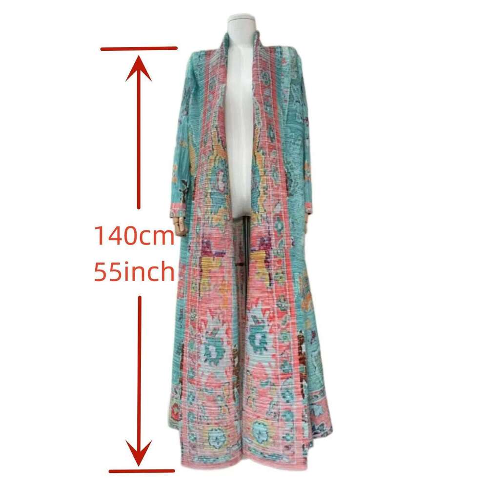 Pleats Elegant Pleated Trench 2024 Spring And Summer New Long Robe Coat Jacket Cape Print Fashion