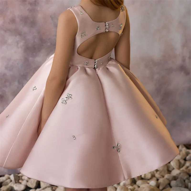 Kids Princess Satin Pearls Crystals Flower Girl Dress Children First Communion Dress Ball Gown Wedding Party Dress Birthday Show Z250716