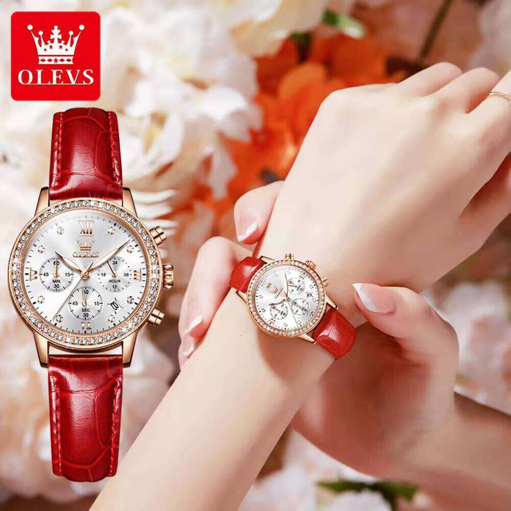 DHwatches Luxury Watch Women Rose Gold Wristwatch Red Leather fashion Watches Female Ladies Quartz