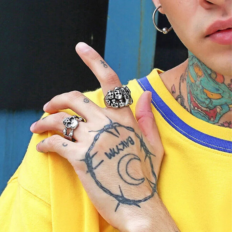 Retro Multiple Skulls Ring For Men Punk Gothic Rock Hiphop Open Ring Biker Accessories Unisex Handmade Jewelry Man Gift 250716