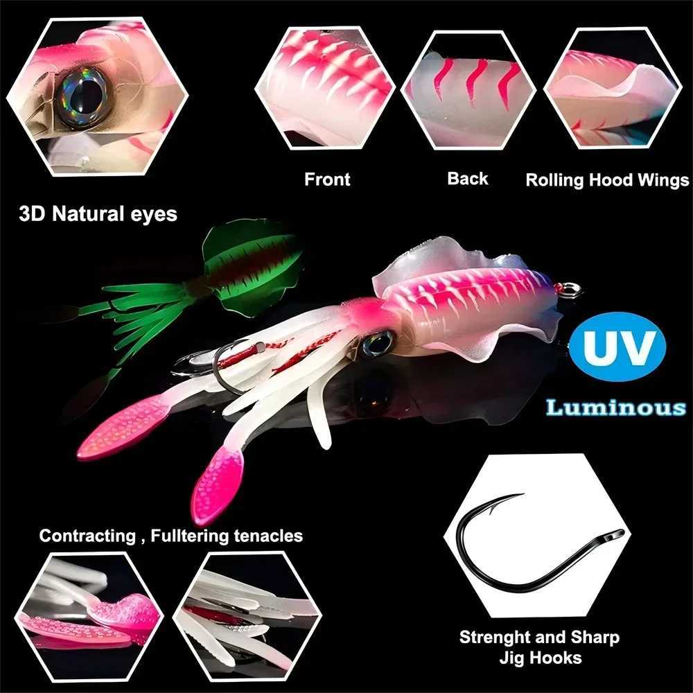 ZUKIBO Soft Squid Bait Fishing Trolling Lure Octopus Jigs 60g Luminous UV Squid Jig for Deep Sea Boat Fishing WobbLErs Bait Z250717