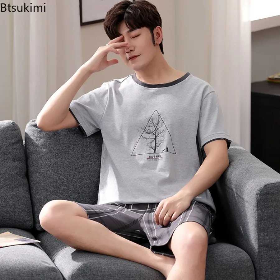 Summer Hot Sale Mens Cotton Pajamas Two Piece Sets Fashion Simple Casual Homewear Short-sleeve Tops with Shorts Men Lounge Sets W250717