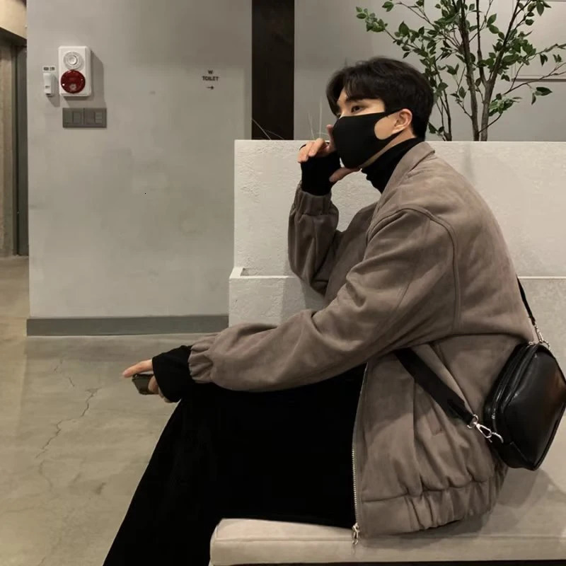 Mens Jacket Suede Vintage High Street Lightweight Jacket Long Sleve Outerwear Spring Autumn Fashion Streetwear Coat Man Clothes 250716