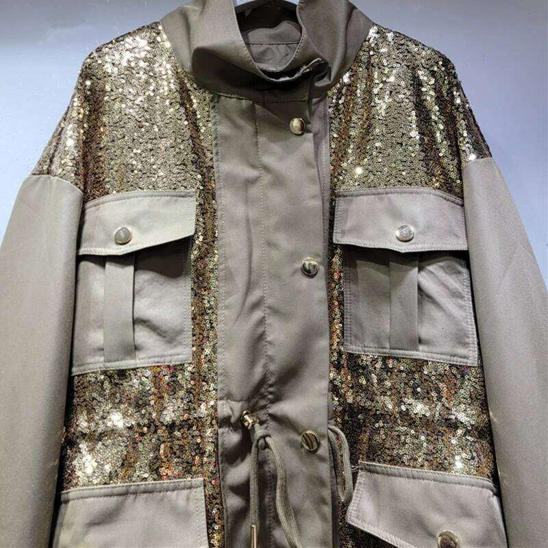 KBQ Hit Color Chic Windbreaker For Women Stand Collar Long Sleeve Patchwork Single Breasted Loose Temperament Coats Female New