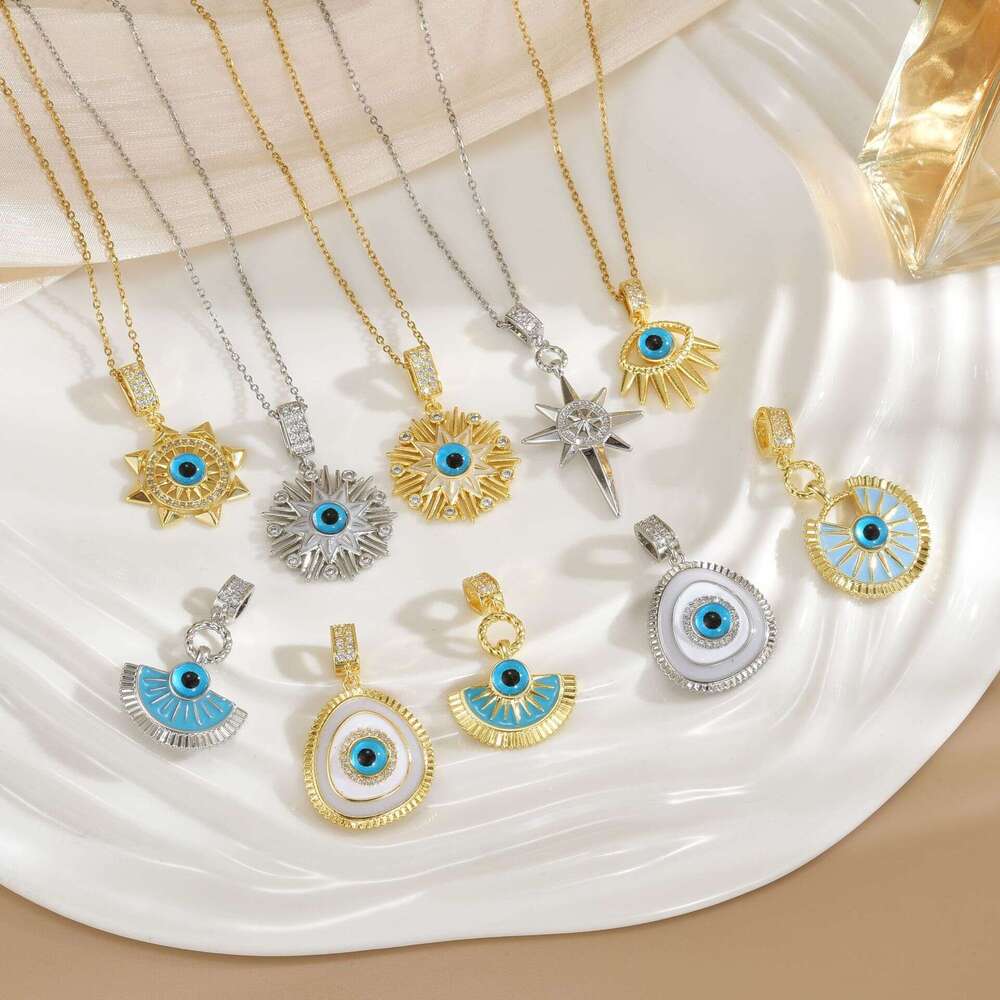 Necklace For Women Copper Gold Plated Turkish Evil Eye Pendant Niche Titanium Steel Clavicle Chain Jewelry A5f