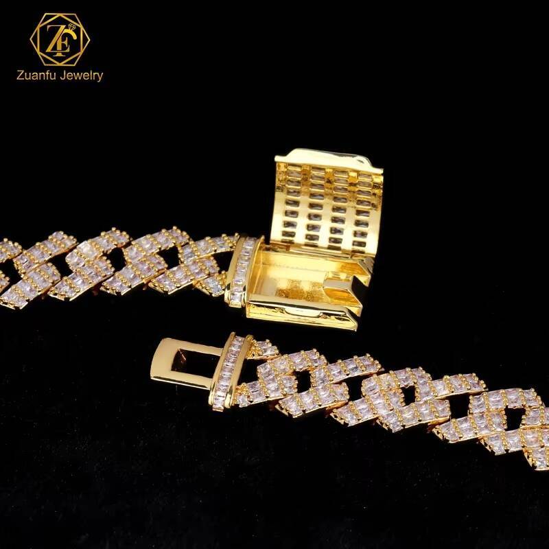 Fine Jewelry Guy 12mm14mm 16mm 18mm 20mm 925 Sterling Silver Bagutte VVS Moissanite Diamond Cuban Link Chain Necklace