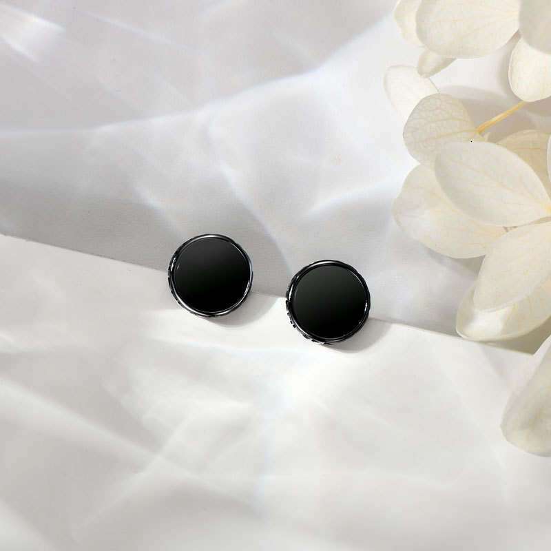 Nordic Viking Rune Black Onyx Unisex Hip Hop Personality S Pure Sier Earrings 59F