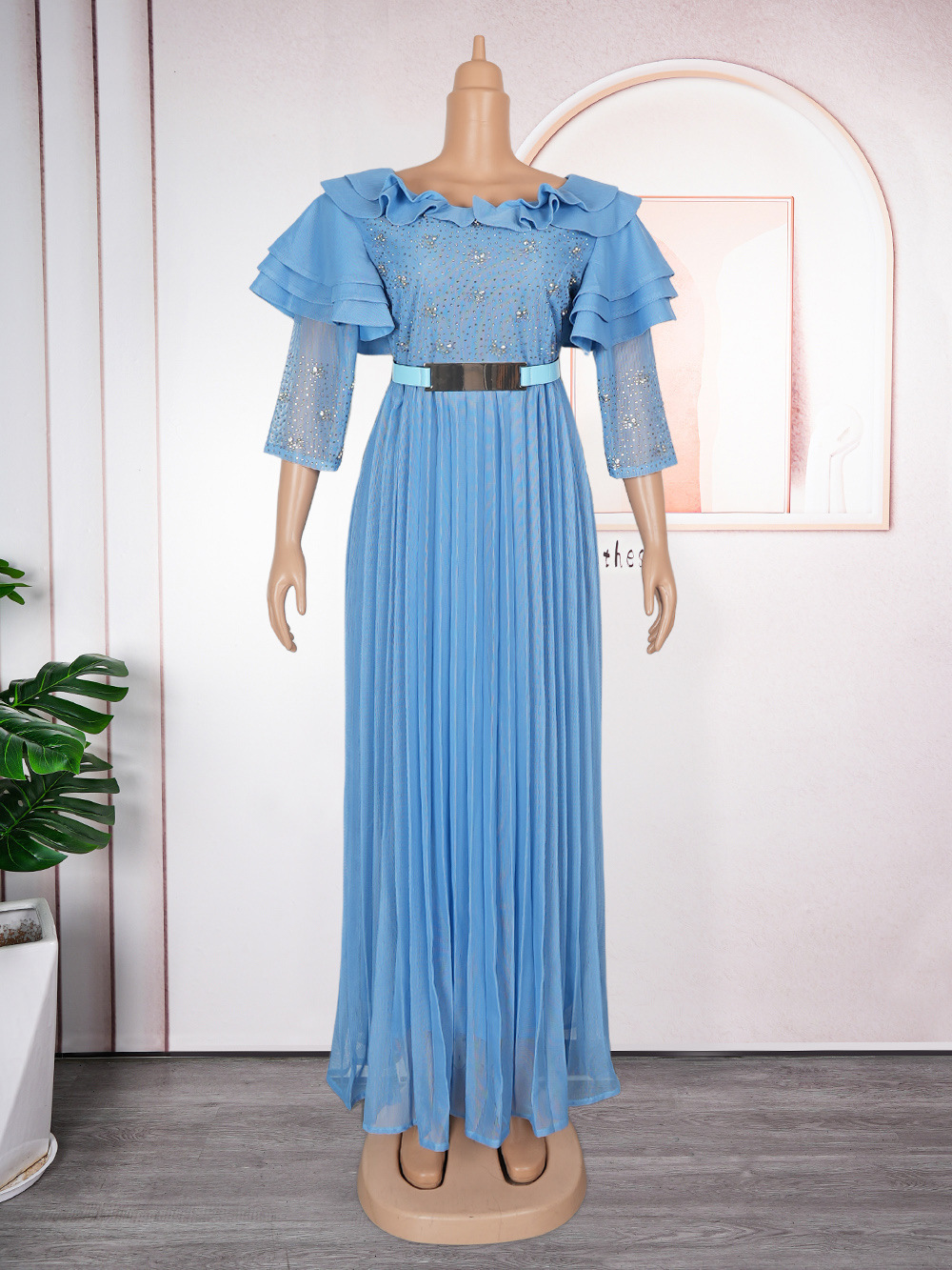 Womens plus size dress elegant purple shoulder ruffled sleeves asymmetrical hem wedding guests party evening dress 240929