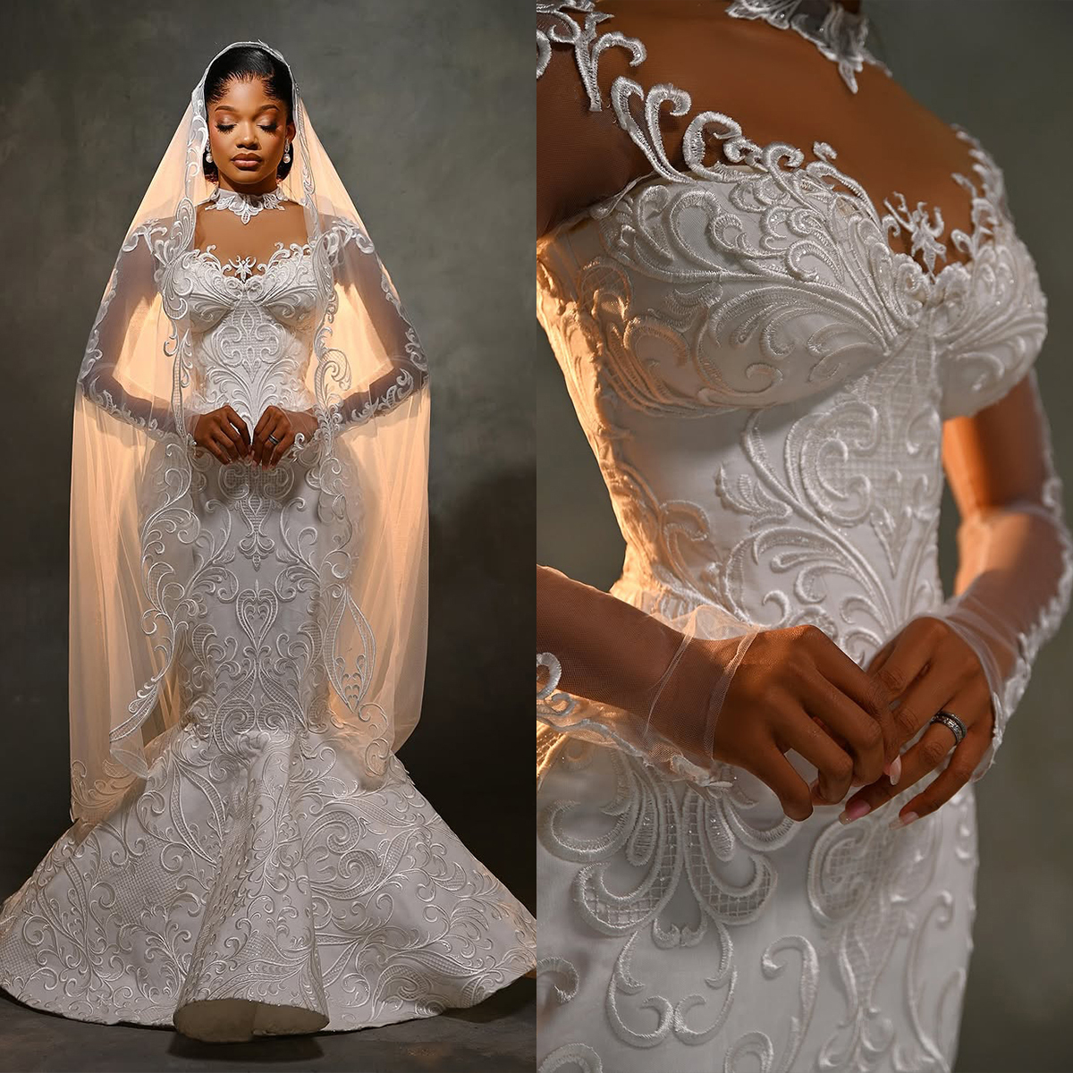 Vintageinspired Mermaid Wedding Dresses High Neck Long Sleeve Embroidery Bridal Gowns Sweep Train Customized Vestidos De Novia