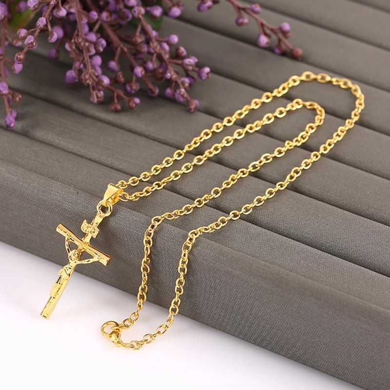 Fashion Gold Color Choker Jewelry Gift INRI Cross Necklaces Pendants Women Men Gifts XJ250717