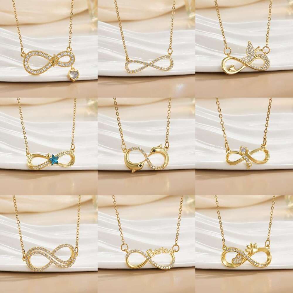 Personalized Design Infinite Loop Zircon Necklace Titanium Steel Figure 8 Collarbone Chain Women's Non-Fading Jewelry E70
