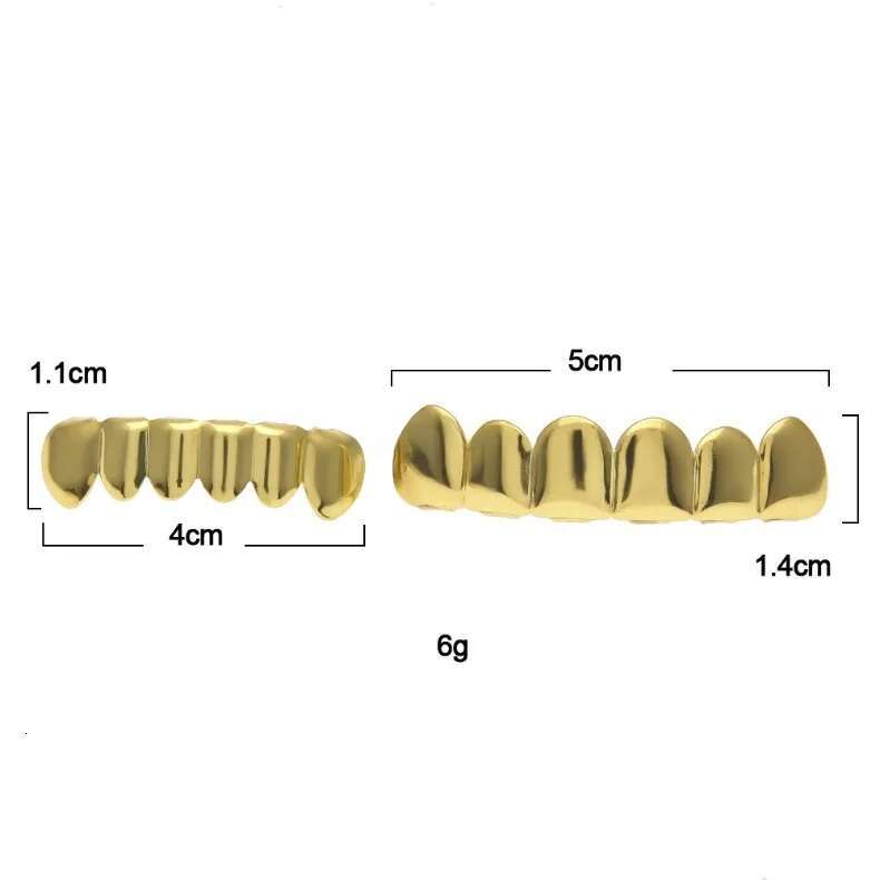 Nickel Free Safe Wear Glaze Gold Grillz Teeth Bright Dia Top Bottom Hip Hop Bling for Men Body Jewelry Gift