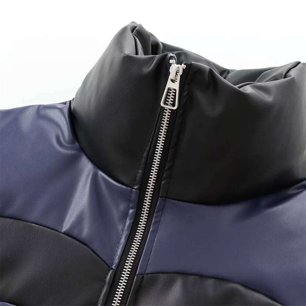 Taop&Za Autumn New Product Women's Fashion Leisure Versatile Stand Up Collar Zipper Decoration Love Color Blocked Cotton Coat