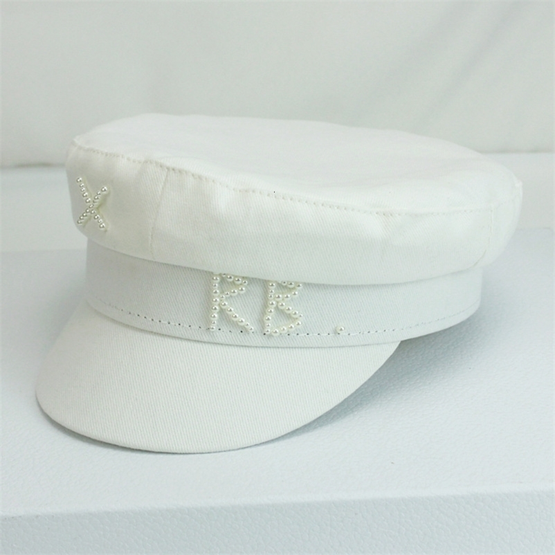 Women Pearls RB Letter Militray Hat Navy Hat Adjustable Flat Top sboy Caps Casual Gorras Visor Hats 250716