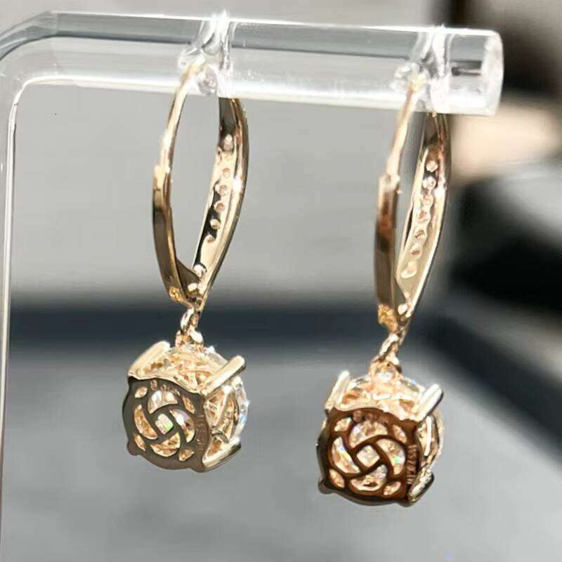 Classic 6.5mm Moissanite Hoop Earring 14K Yellow Gold Fine Jewelry Vvs Iced Out Moissanie Earrings