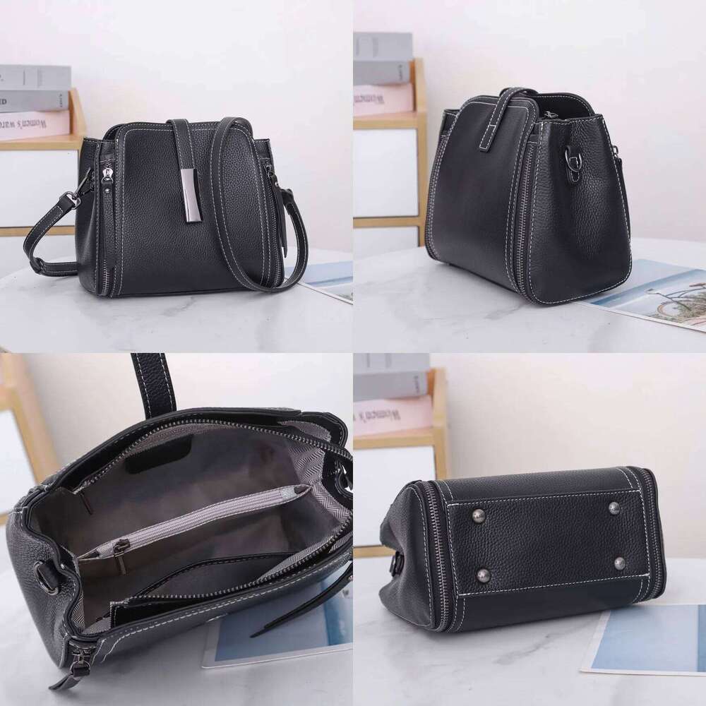 Top Layer Cow Leather 2025 New Versatile Fashion Women's Handbag High Quality Shoulder Lady Commuting Crossbody Bucket Bag