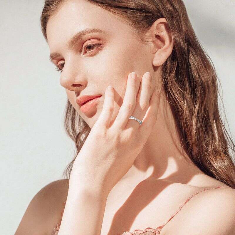 Korean Version Ins Style Light Luxury Row Tail Fashion Niche S Silver Moissanite X-Shaped Cross Ring Female 752