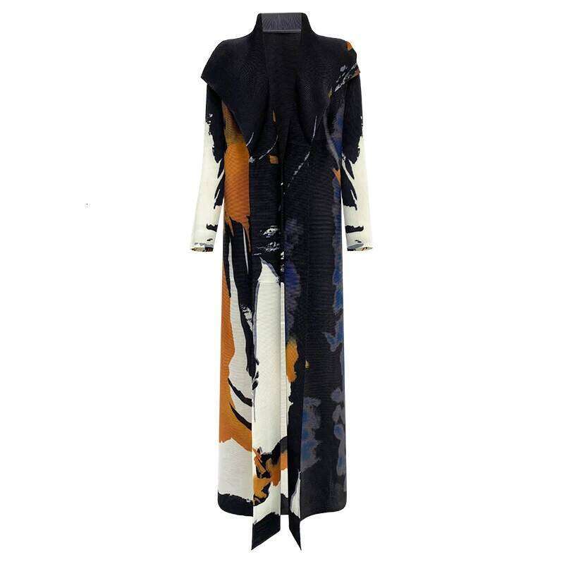 Pleats Pleated Abaya Long Printed Jacket Trench Windbreaker Evening Gown 2025 Autumn New Loose Extended Coat Women Clothing