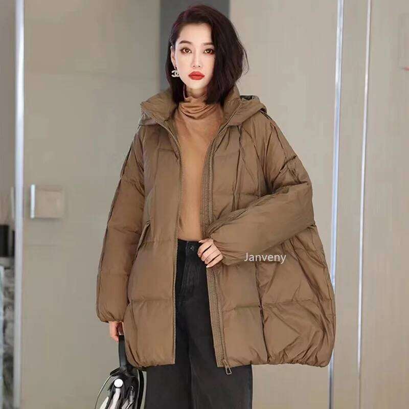 Janveny Women 90% White Duck Down Jacket Hooded Autumn Winter Warm Oversize Puffer Coat Casual Loose Thick Parkas Female Outwear MDNG